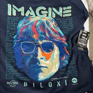 Hard Rock Biloxi John Lennon "Imagine" Navy Graphic Tee NWT Medium Tour Concert
